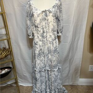 Baltic Born XXXL White Blue Floral Maxi Dress Cottagecore Prairie Romantic